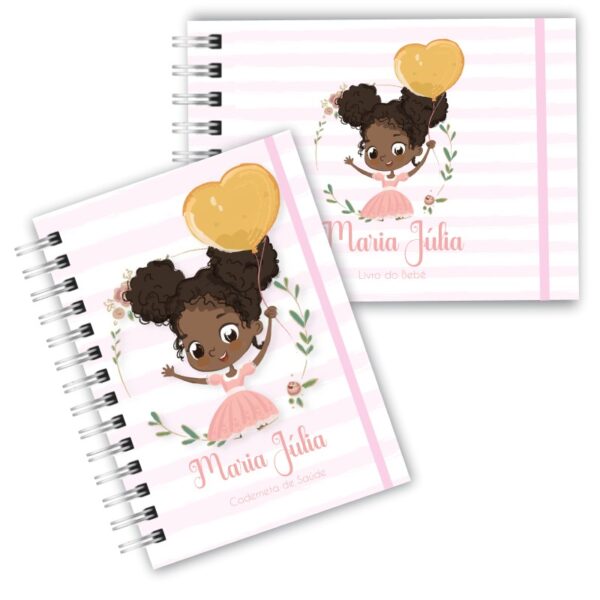 Caderneta de Saúde com Livro do Bebê - Menina Negra Balão