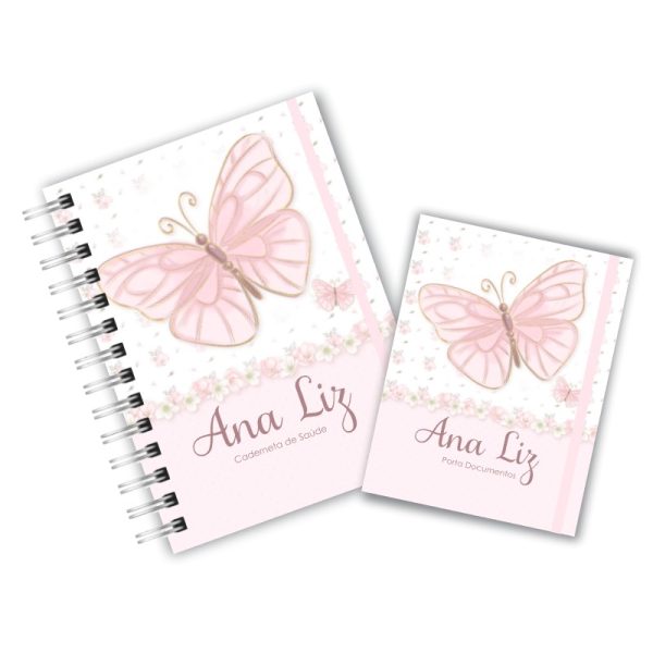 Caderneta de Saúde Com Porta Documentos - Borboleta Rosa