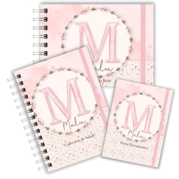 Kit Maternidade Completo - Alfabeto Rosa Aquarela