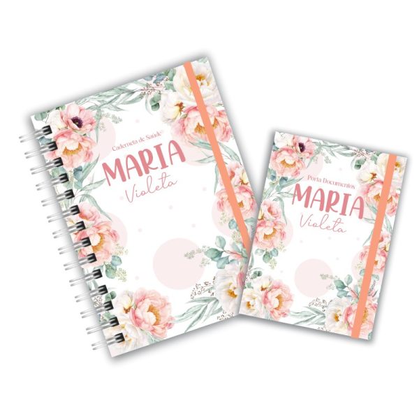 Caderneta de Saúde com Porta Documentos - Floral Coral