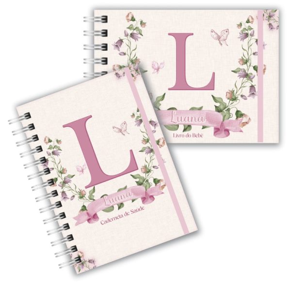 Caderneta de Saúde com Livro do Bebê - Floral Monograma