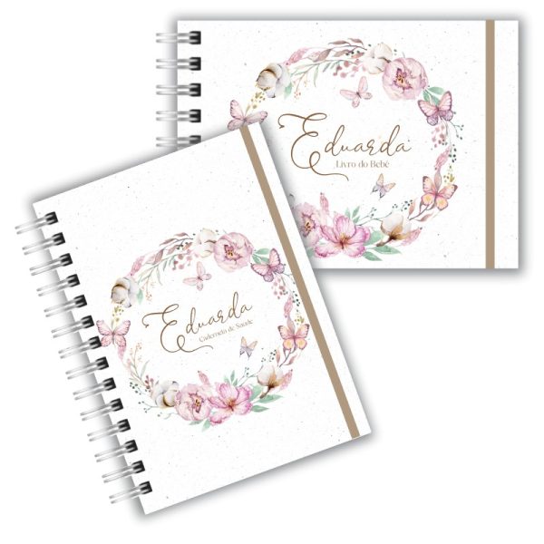 Caderneta de Saúde com Livro do Bebê - Floral com Borboletas