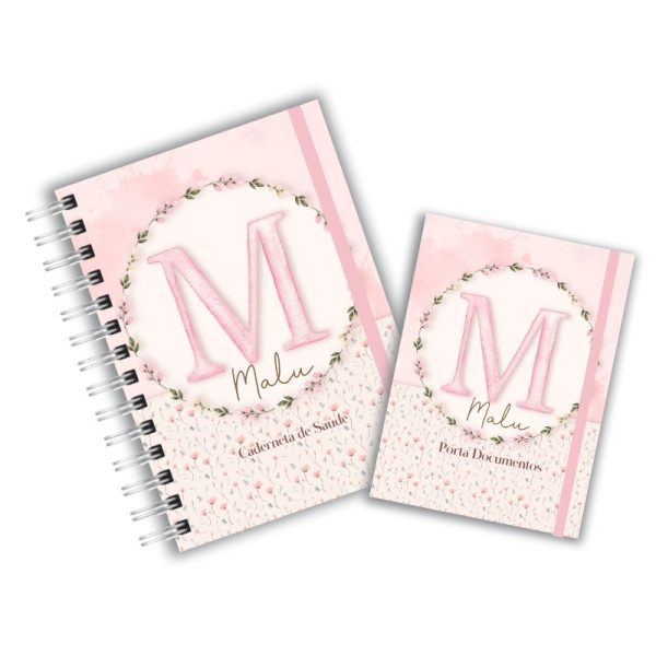 Caderneta de Saúde com Porta Documentos - Alfabeto Rosa Aquarela