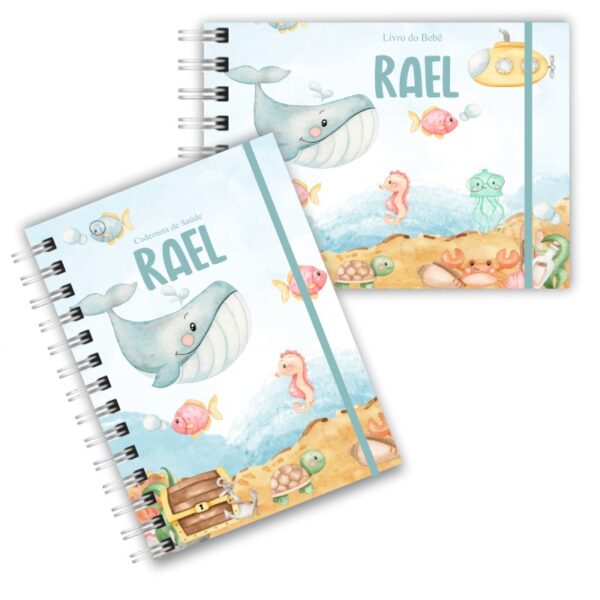 Caderneta de Saúde com Livro do Bebê - Fundo do Mar Aquarela