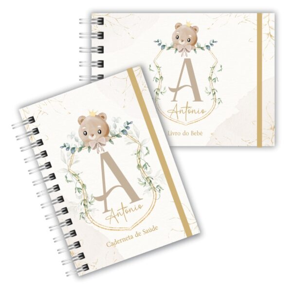 Caderneta de Saúde com Livro do Bebê - Monograma Ursinho