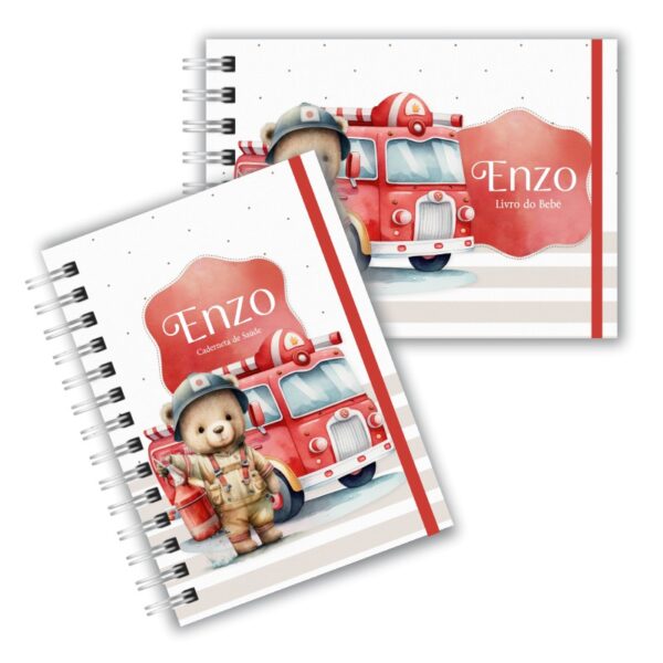 Caderneta de Saúde com Livro do Bebê - Ursinho Bombeiro