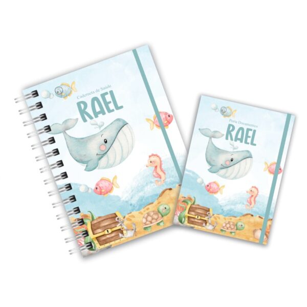 Caderneta de Saúde com Porta Documentos -Fundo do Mar Aquarela