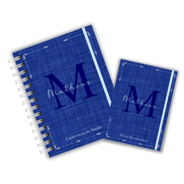 Caderneta de Saúde com Porta Documentos - Linho Azul Marinho