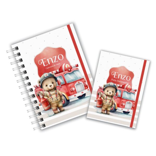 Caderneta de Saúde com Porta Documentos - Ursinho Bombeiro