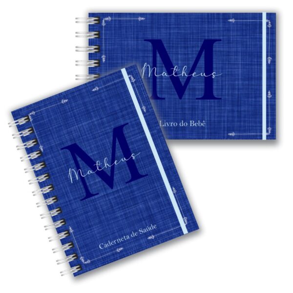 Caderneta de Saúde com Livro do Bebê - Linho Azul Marinho